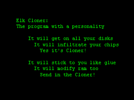 Elk Cloner viruso pranešimas - eilėraštukas